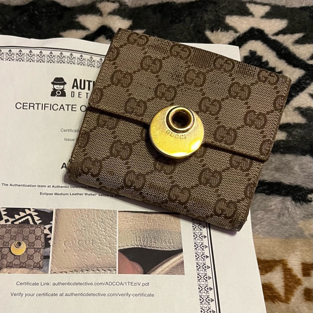 Gucci Vintage Rare Eclipse GG Logo Canvas & Leather Wallet  COA*